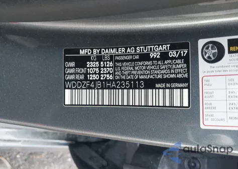 2017 Mercedes-Benz E 300 from USA, damaged, VIN WDDZF4JB1HA235113
